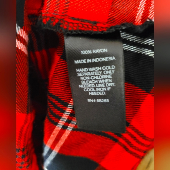 EXPRESS Buffalo Plaid Lace Tie up Long Sleeve Top XSMALL V Neck Red Black - Picture 10 of 10